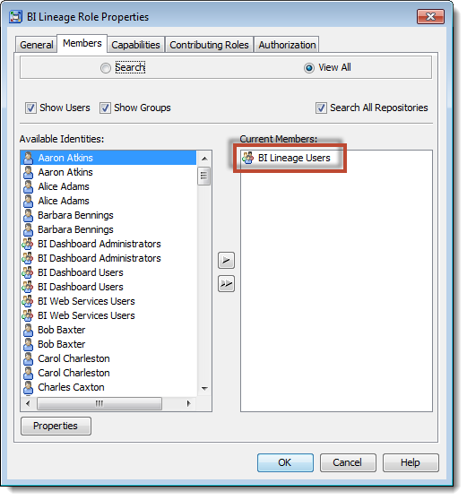 Creating a SAS BI Lineage Role: Assigning Members