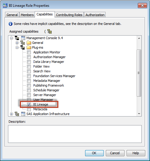 Creating a SAS BI Lineage Role: Assigning Capabilities