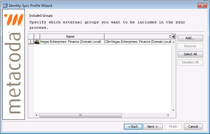 Identity Sync Profile Wizard: Included Groups