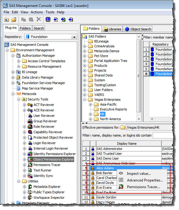 Permissions Tracer in the Object Permissions Explorer