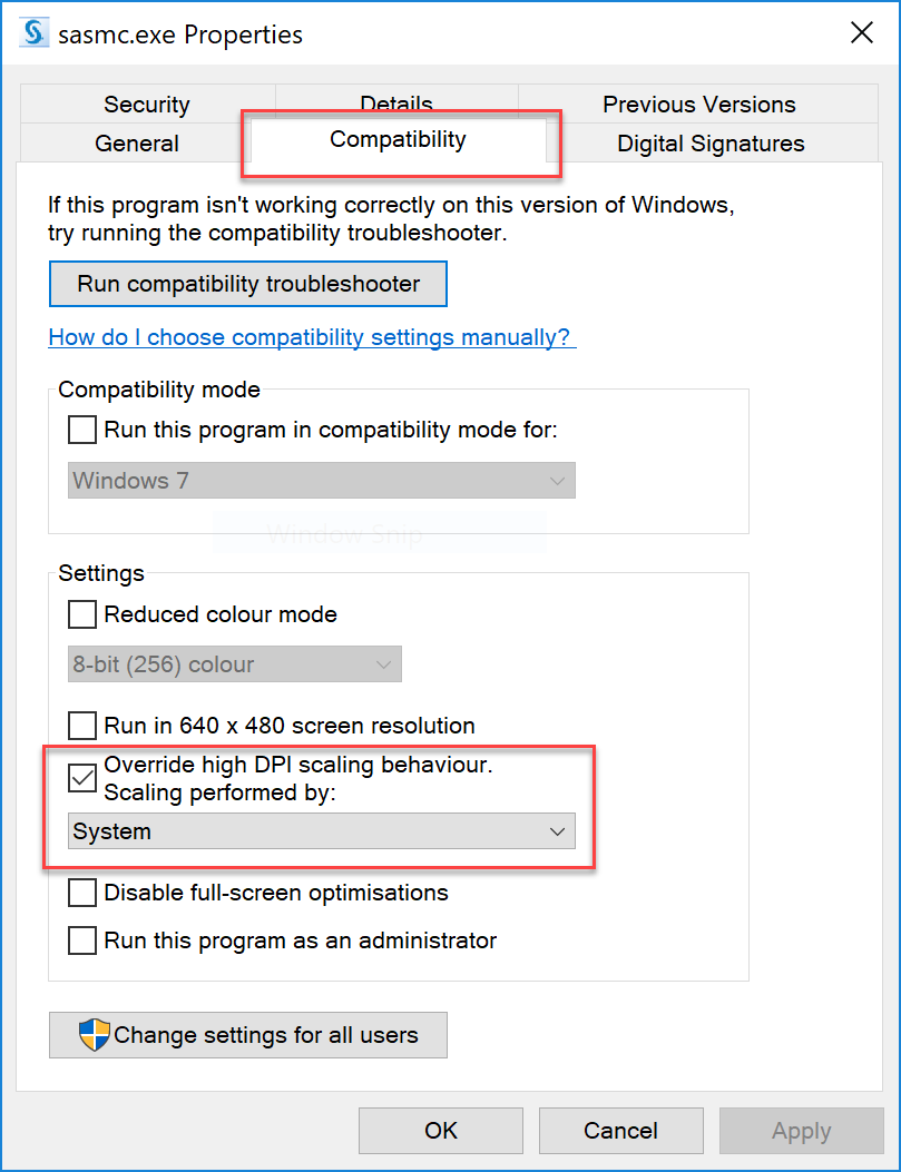 Windows 10 HiDPI Adjustment for SAS Management Console