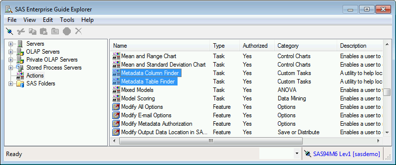 Metacoda Custom Tasks in the SAS Enterprise Guide Explorer Actions folder