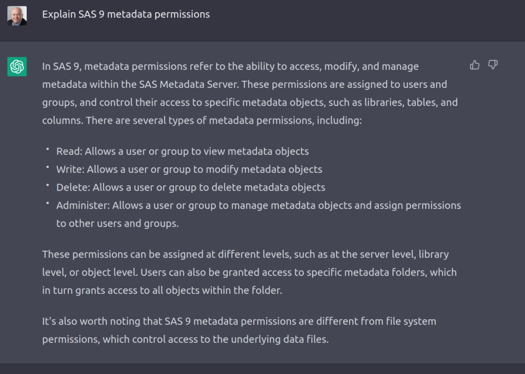 Asking ChatGPT about SAS 9 metadata permissions