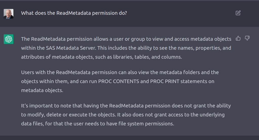 Asking ChatGPT about the SAS 9 ReadMetadata permission