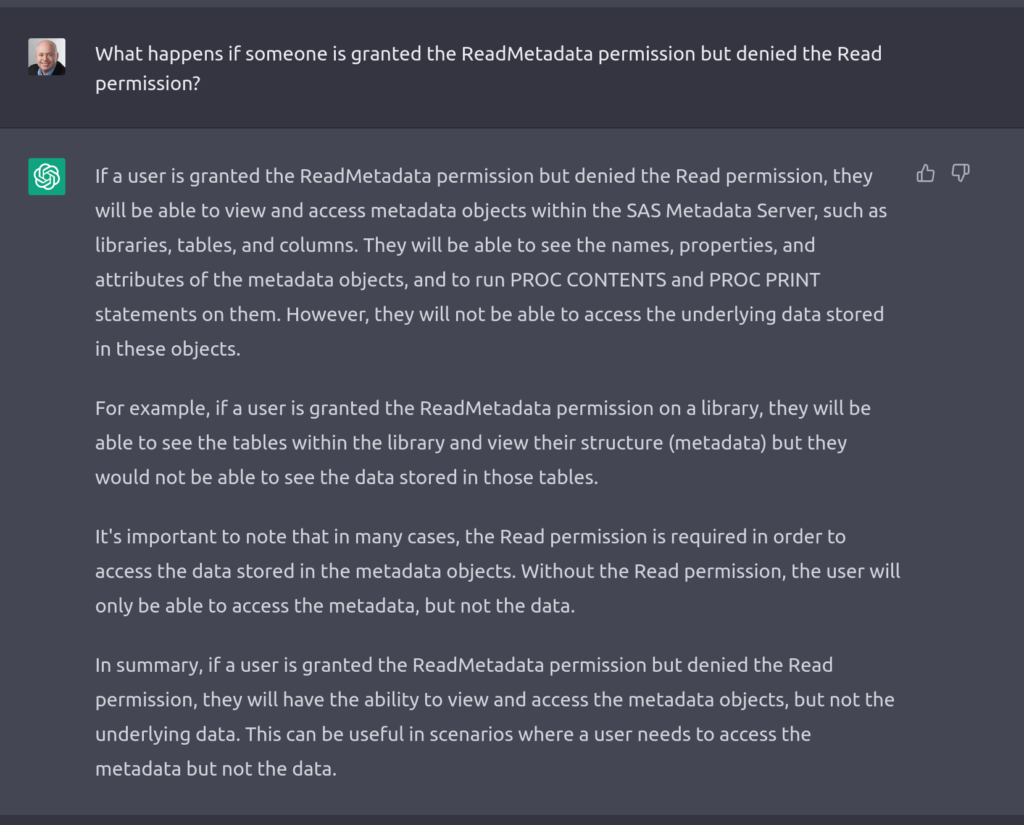 Asking ChatGPT about granting ReadMetadata but denying  the Read permission
