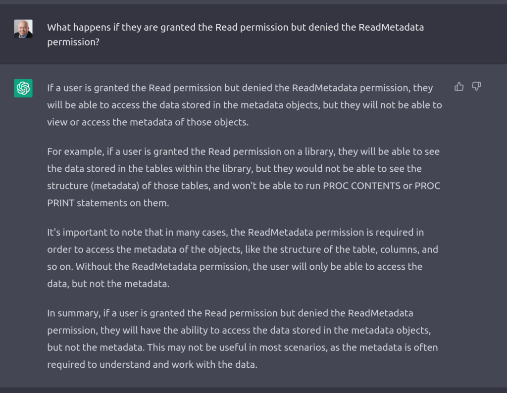 Asking ChatGPT about denying ReadMetadata but granting  the Read permission